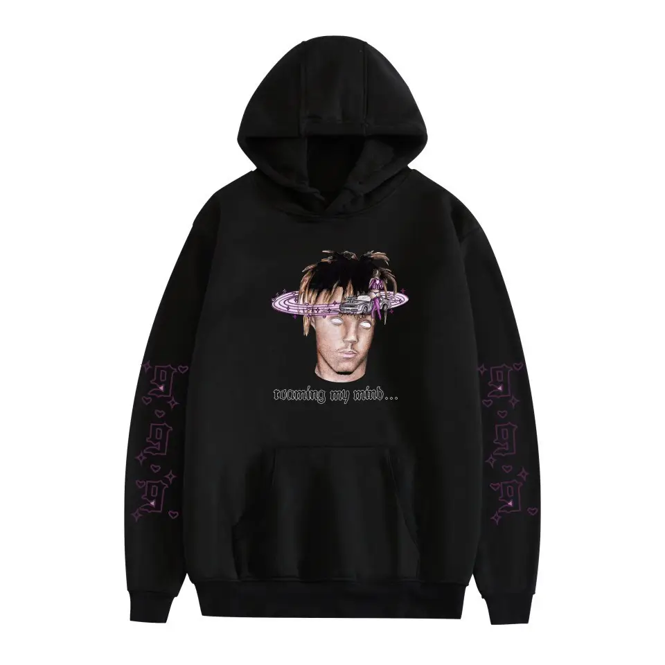 Men Black Hoodie with "JUICEWORLD" Graphic Print - Image 36