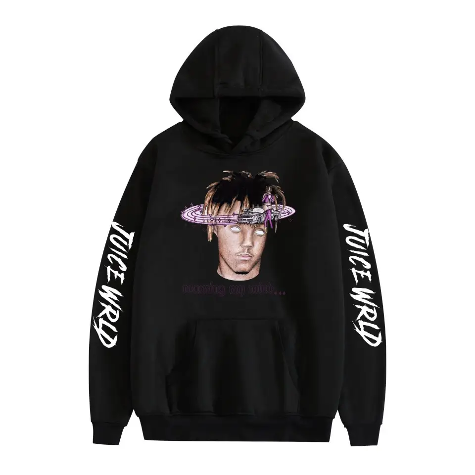 Men Black Hoodie with "JUICEWORLD" Graphic Print - Image 30