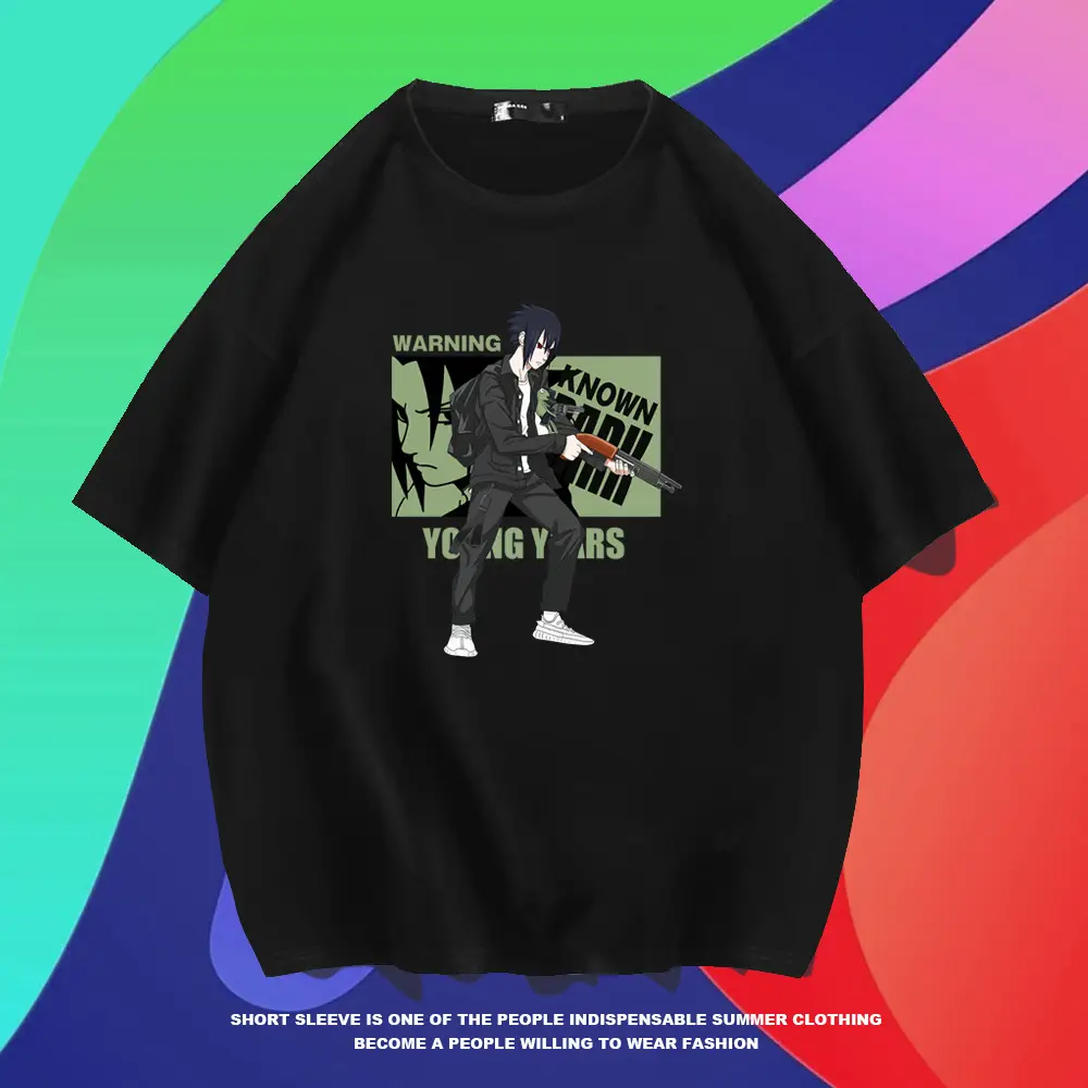 Men Black Sasuke Cartoon T-Shirt Pure Cotton Summer - Image 8