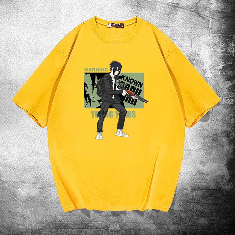 Men Black Sasuke Cartoon T-Shirt Pure Cotton Summer - Image 3