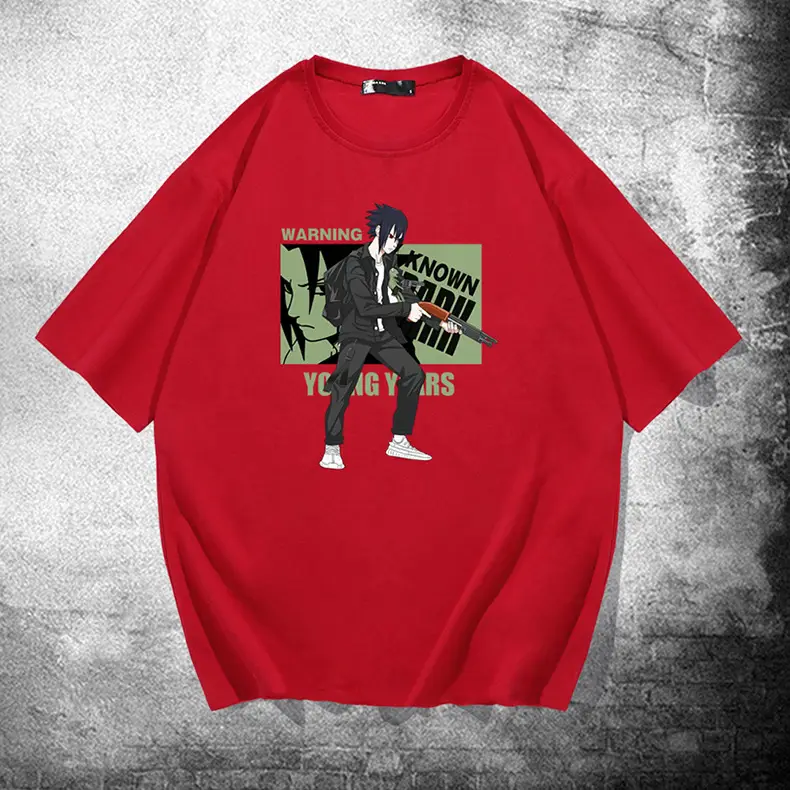Men Black Sasuke Cartoon T-Shirt Pure Cotton Summer - Image 4
