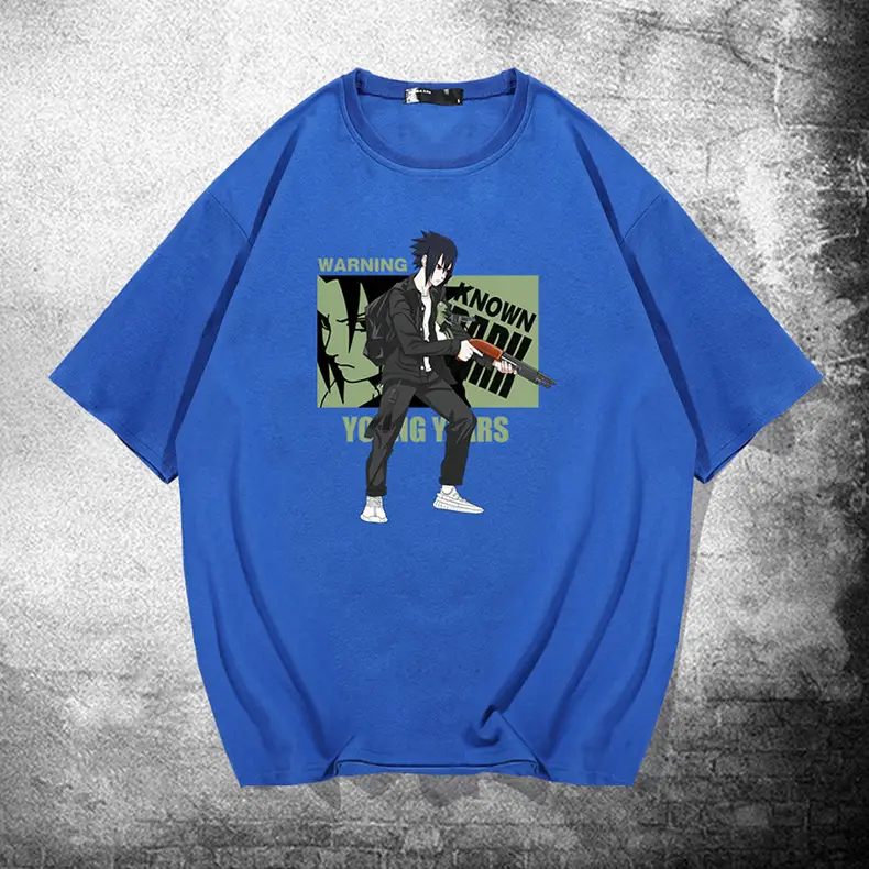 Men Black Sasuke Cartoon T-Shirt Pure Cotton Summer - Image 5
