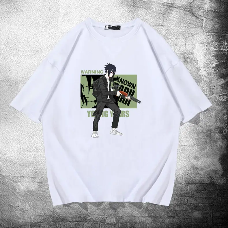 Men Black Sasuke Cartoon T-Shirt Pure Cotton Summer - Image 2