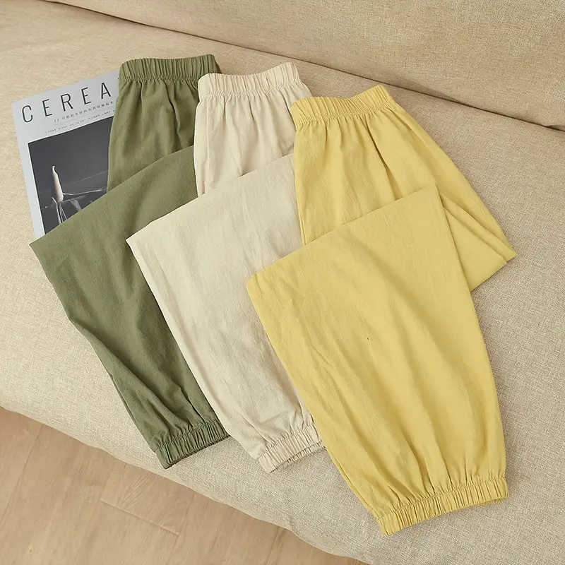 Women's Blue Cotton Linen Cropped Pants 2020 - Image 10
