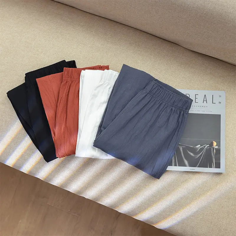 Women's Blue Cotton Linen Cropped Pants 2020 - Image 11