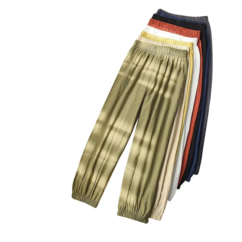 Women's Blue Cotton Linen Cropped Pants 2020 - Image 13