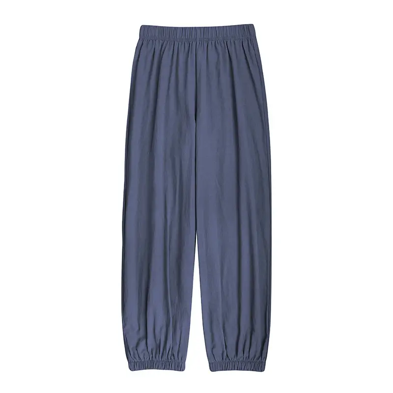 Women's Blue Cotton Linen Cropped Pants 2020 - Image 5