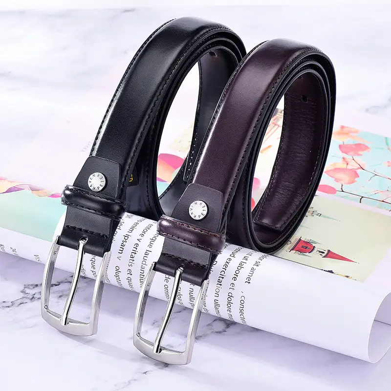 Men's Leather Belt Black Brown Silver Buckle Wholesale Fashion