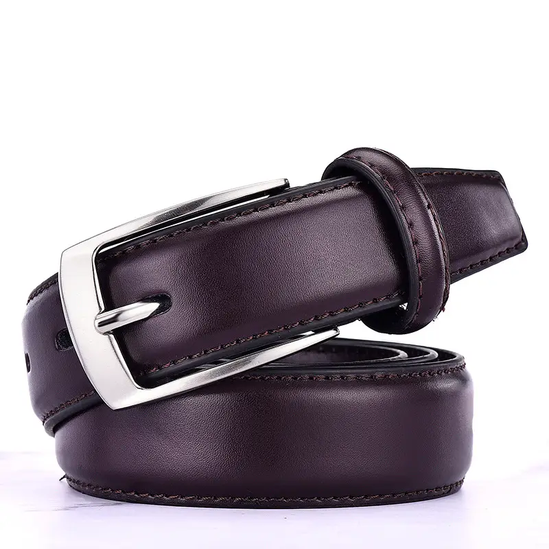 Men's Leather Belt Black Brown Silver Buckle Wholesale Fashion