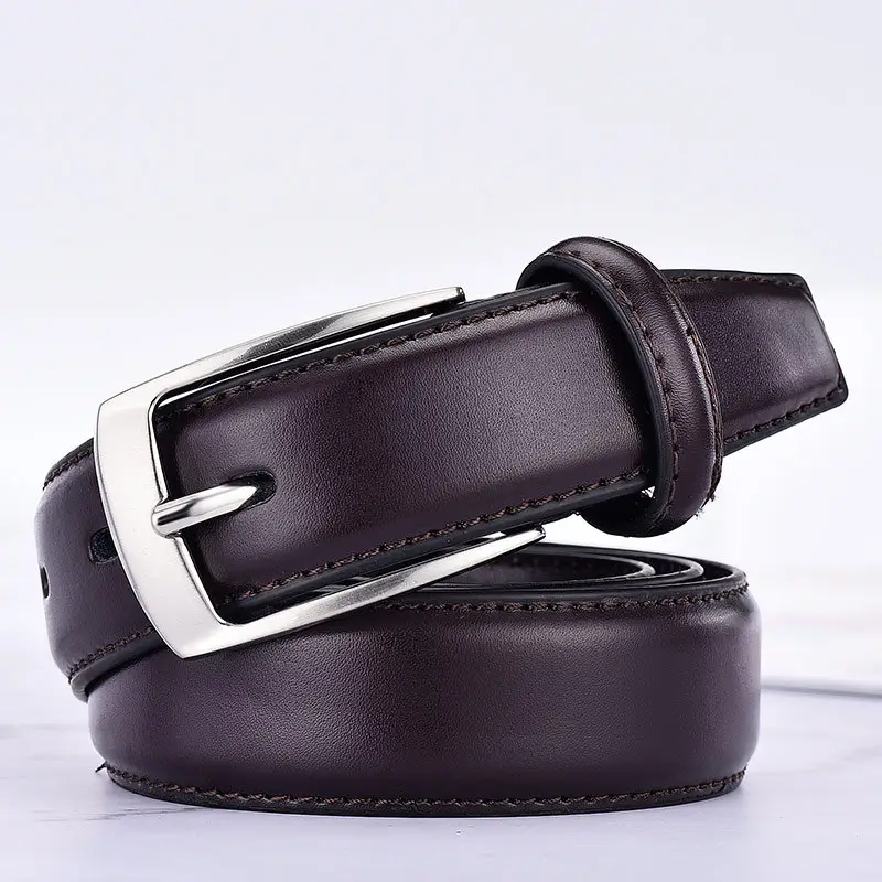 Men's Leather Belt Black Brown Silver Buckle Wholesale Fashion