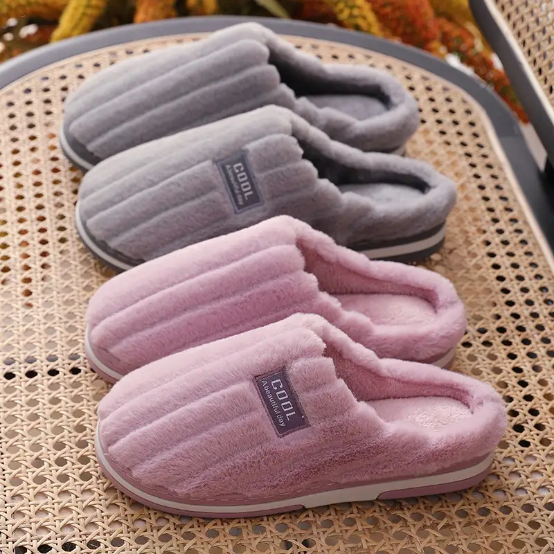 Autumn and Winter Cotton Slippers for Female Couples Home Indoor Warm Plush Slippers for Men Non-Slip Thickeneded Cotton Slippers Winter