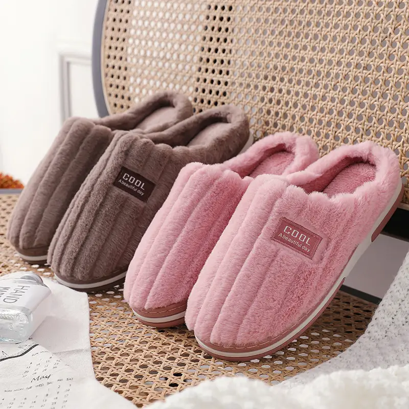 Autumn and Winter Cotton Slippers for Female Couples Home Indoor Warm Plush Slippers for Men Non-Slip Thickeneded Cotton Slippers Winter