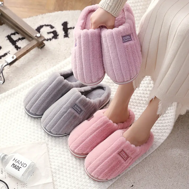 Autumn and Winter Cotton Slippers for Female Couples Home Indoor Warm Plush Slippers for Men Non-Slip Thickeneded Cotton Slippers Winter