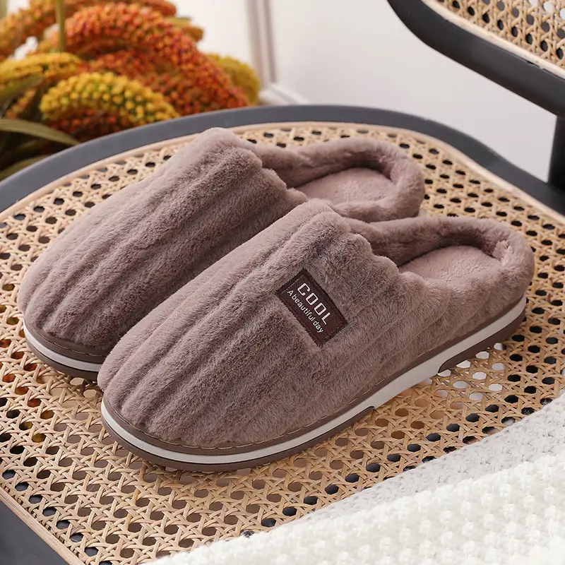 Autumn and Winter Cotton Slippers for Female Couples Home Indoor Warm Plush Slippers for Men Non-Slip Thickeneded Cotton Slippers Winter