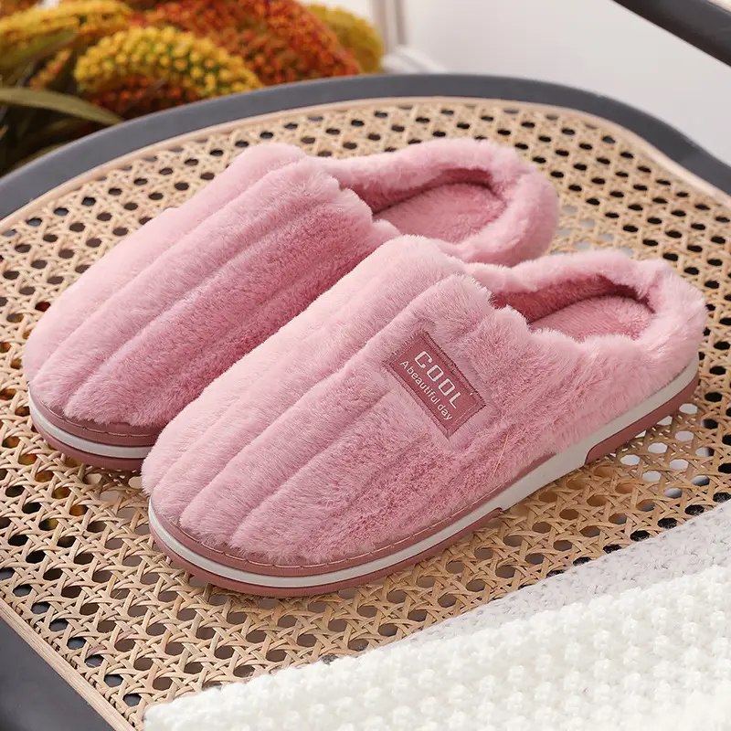Autumn and Winter Cotton Slippers for Female Couples Home Indoor Warm Plush Slippers for Men Non-Slip Thickeneded Cotton Slippers Winter