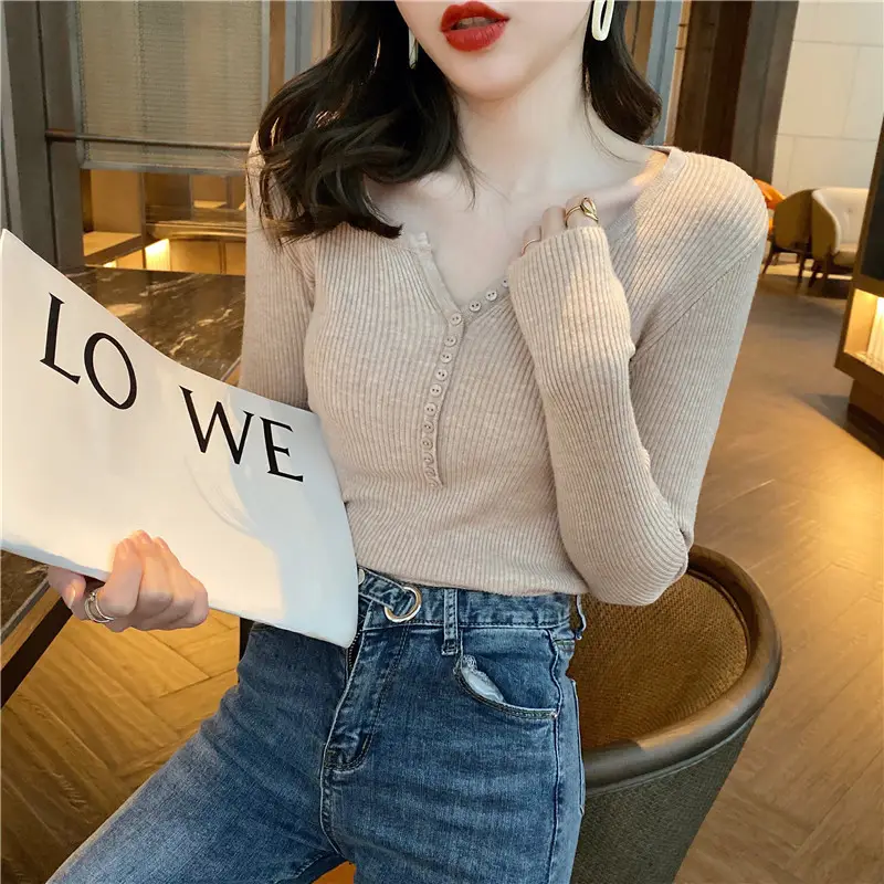 Women V-Neck Knitted Sweater 2023 Autumn Slim Fit - Image 11