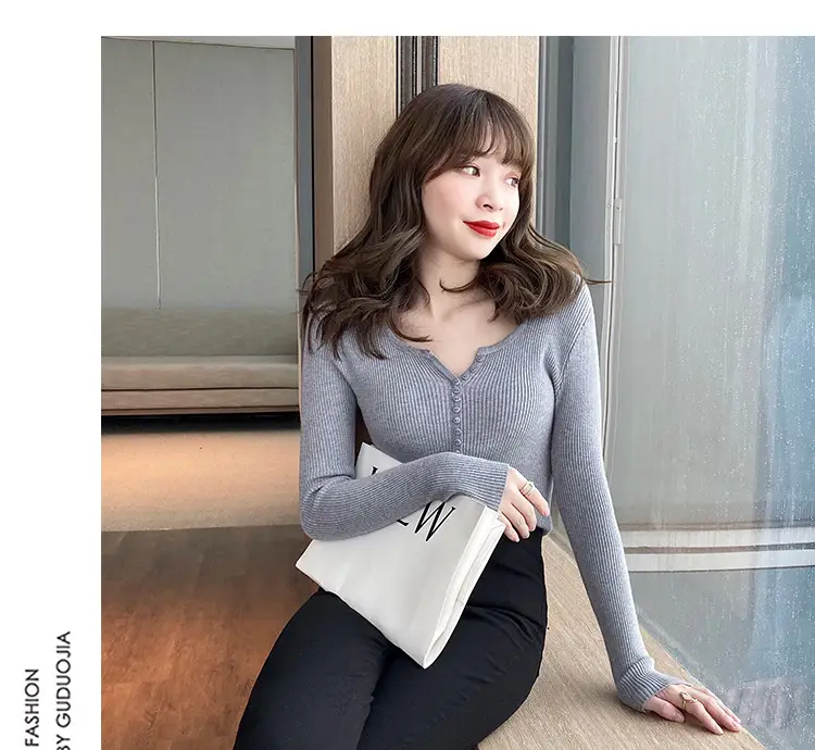 Women V-Neck Knitted Sweater 2023 Autumn Slim Fit — feature 11