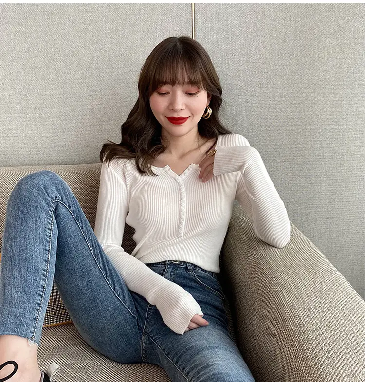 Women V-Neck Knitted Sweater 2023 Autumn Slim Fit — feature 17