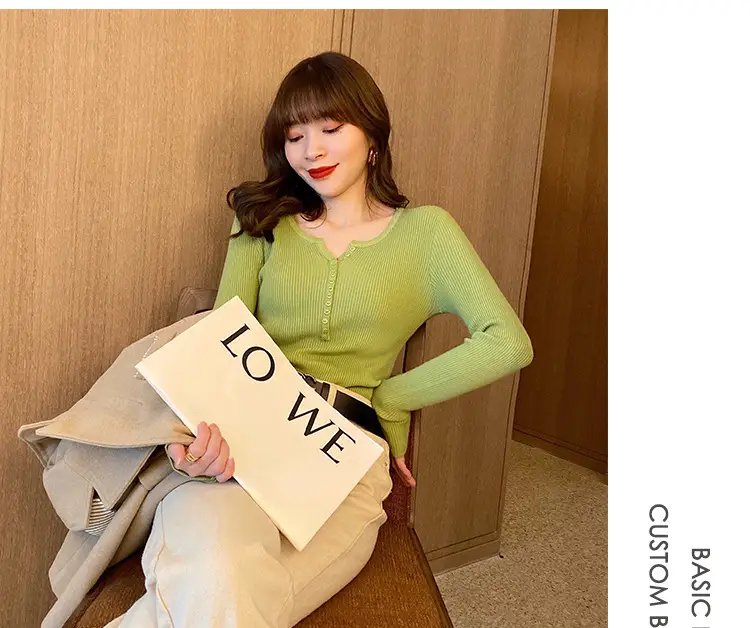 Women V-Neck Knitted Sweater 2023 Autumn Slim Fit — feature 26