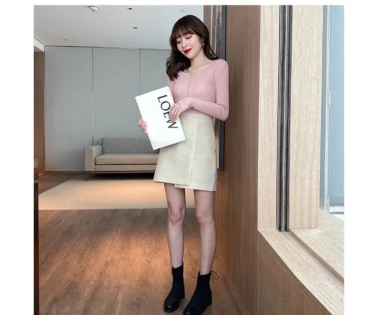Women V-Neck Knitted Sweater 2023 Autumn Slim Fit — feature 40