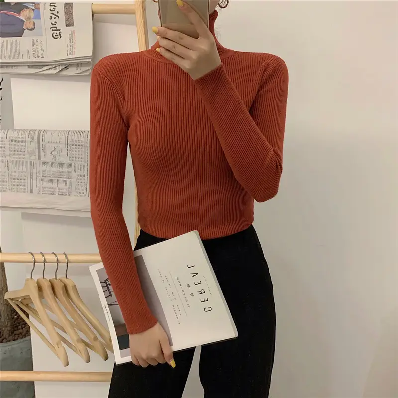 Green High Collar Knitted Women's Top for Winter — feature 28