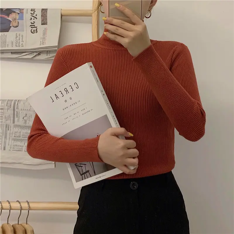 Green High Collar Knitted Women's Top for Winter — feature 29