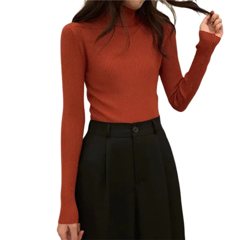 Black Slim Fit High Collar Long Sleeve Top for Women - Image 15
