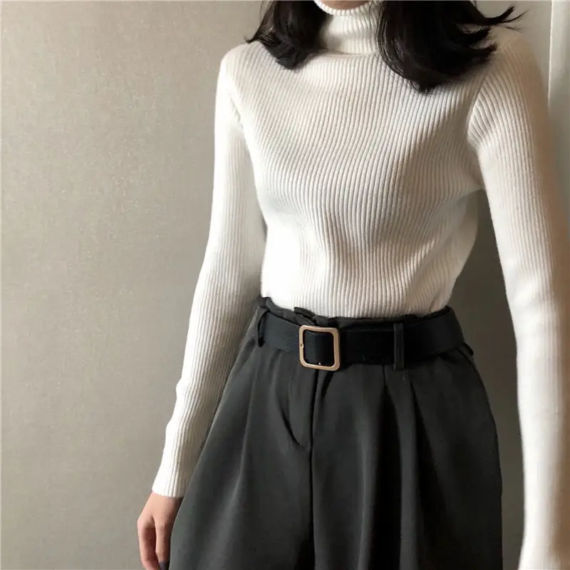 Black Slim Fit High Collar Long Sleeve Top for Women — feature 11