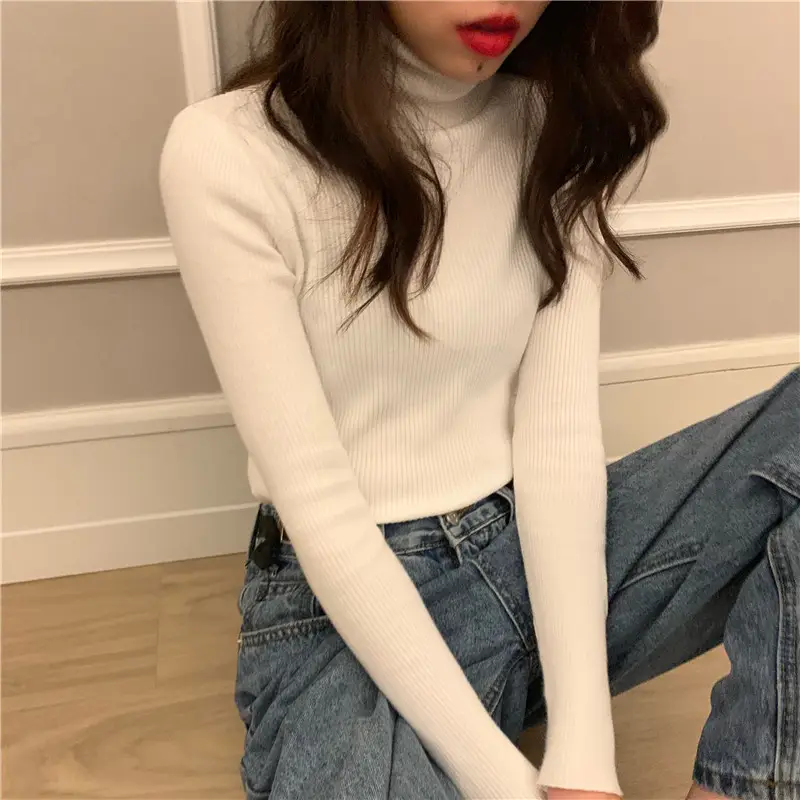 Black Slim Fit High Collar Long Sleeve Top for Women — feature 12