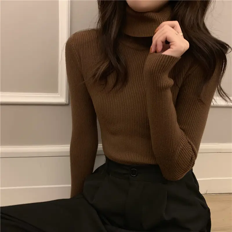 Black Slim Fit High Collar Long Sleeve Top for Women — feature 16