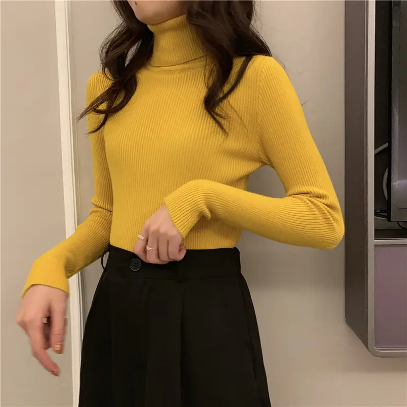 Black Slim Fit High Collar Long Sleeve Top for Women — feature 18