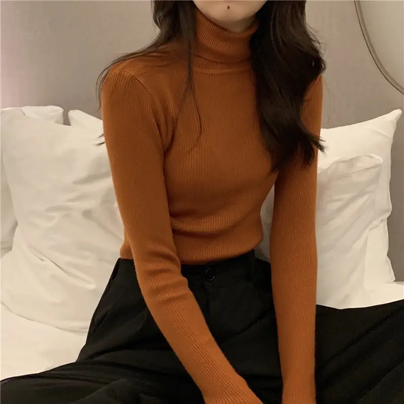 Black Slim Fit High Collar Long Sleeve Top for Women — feature 28