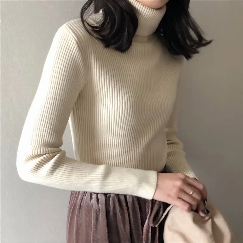 Black Slim Fit High Collar Long Sleeve Top for Women - Image 4