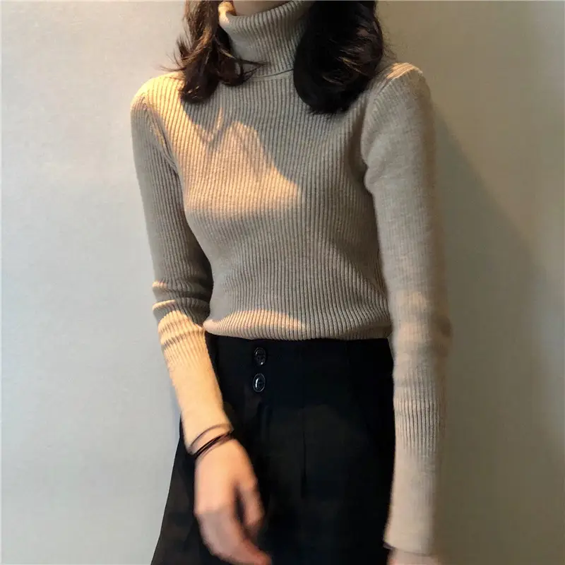 Black Slim Fit High Collar Long Sleeve Top for Women - Image 6