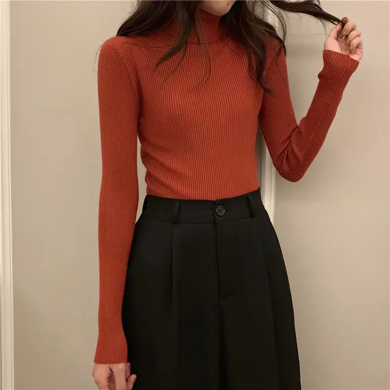 Black Slim Fit High Collar Long Sleeve Top for Women - Image 9