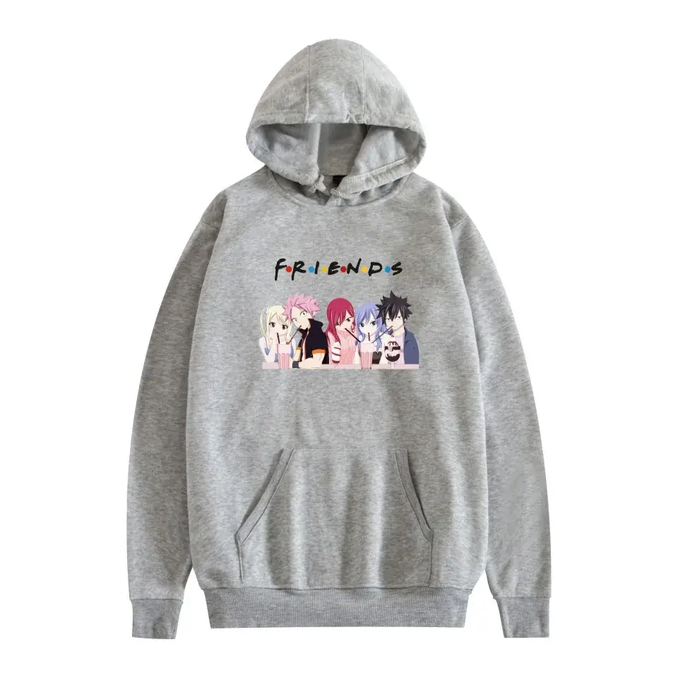 Grey Printed Hoodie for Friends Graphic Casual Wear