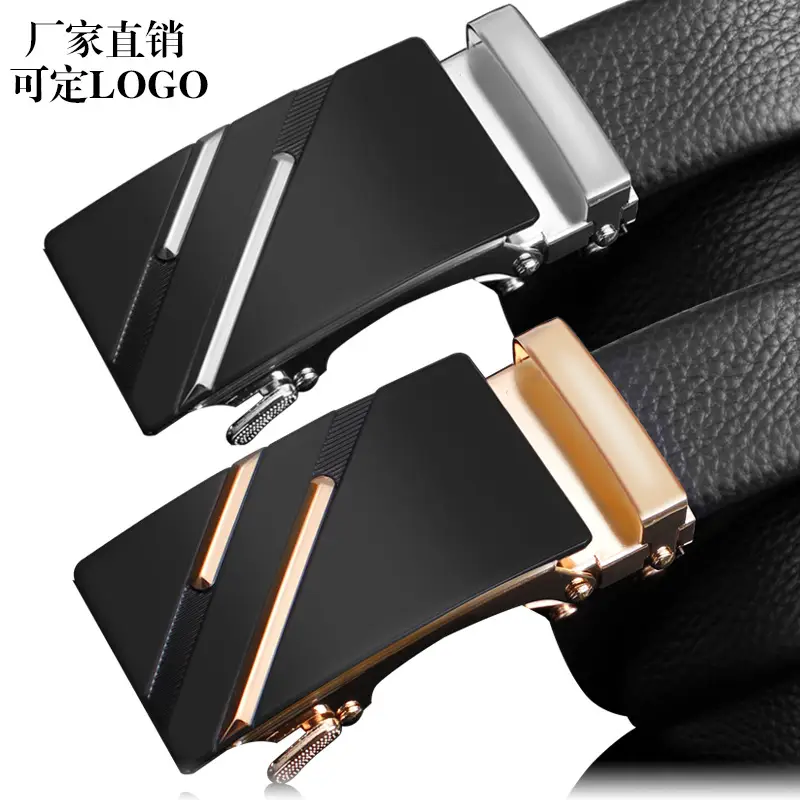 Men's Black Leather Belt with Automatic Buckle - Image 35