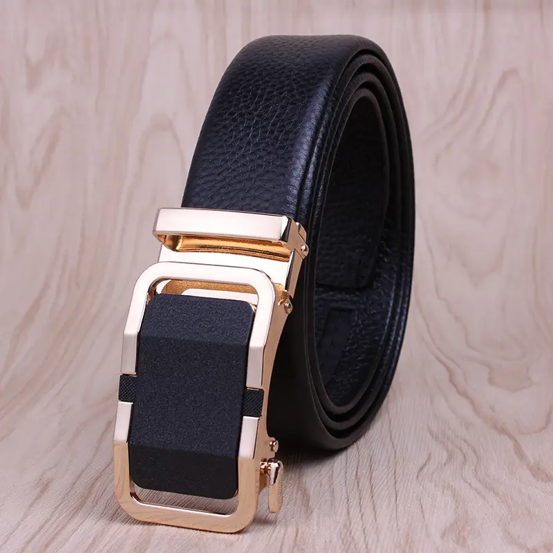 Men's Black Leather Belt with Automatic Buckle - Image 36
