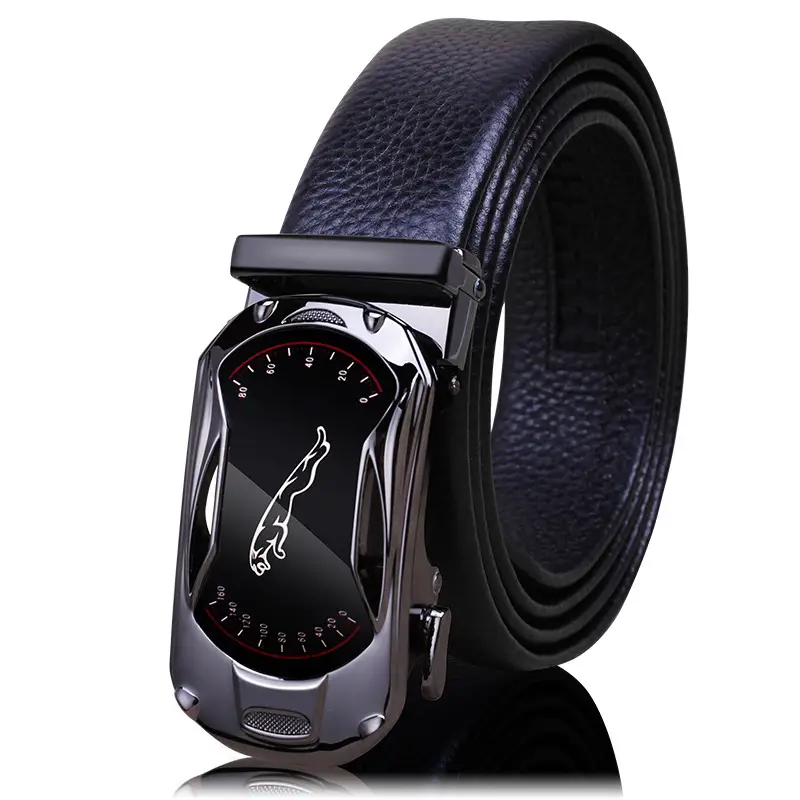 Men's Black Leather Belt with Automatic Buckle - Image 3