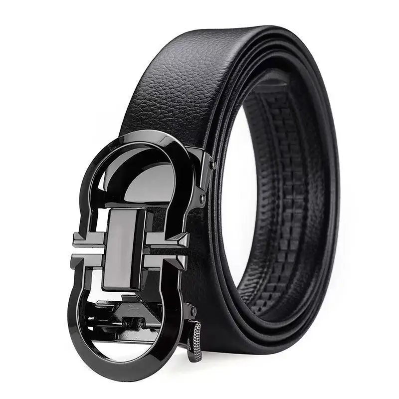 Men's Black Leather Belt with Automatic Buckle - Image 31
