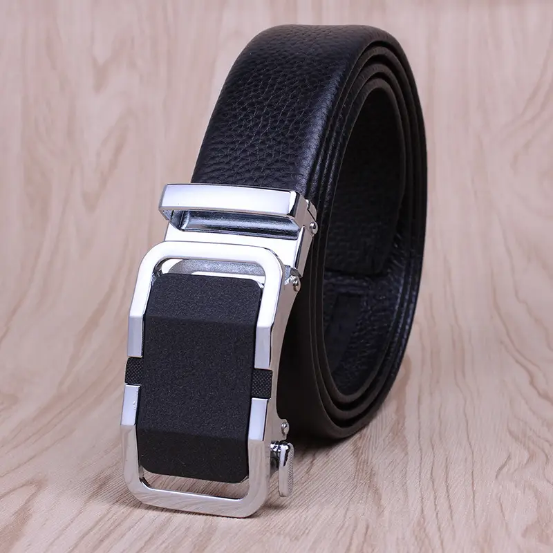 Men's Black Leather Belt with Automatic Buckle - Image 5