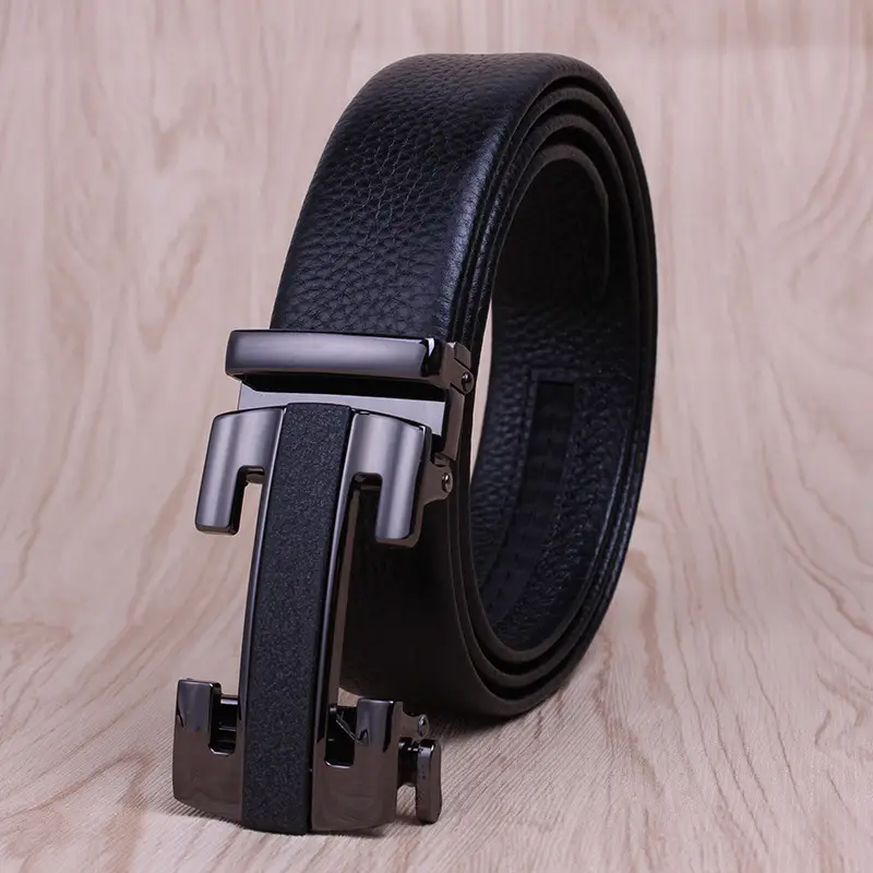 Men's Black Leather Belt with Automatic Buckle - Image 8
