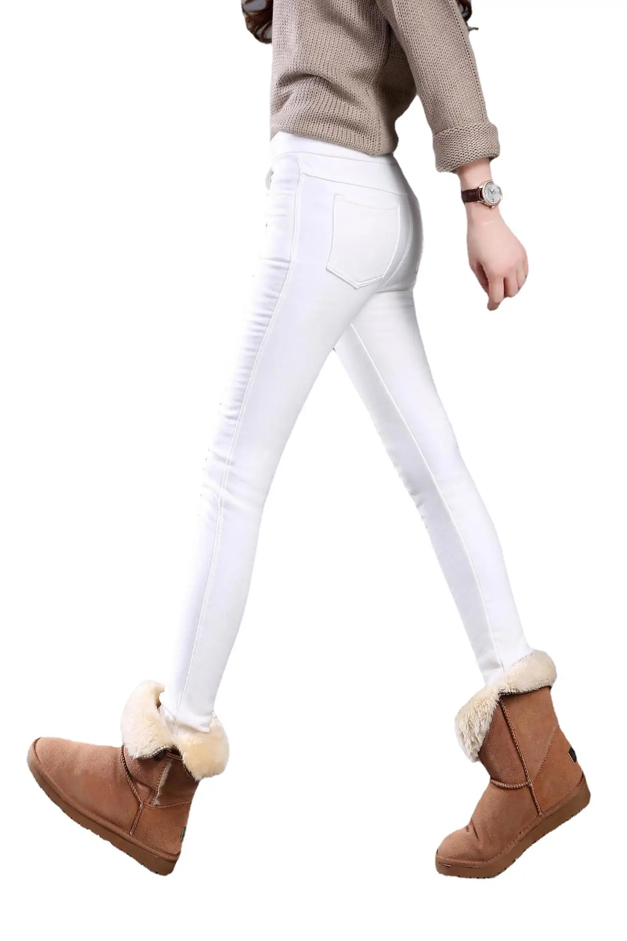 Women White Fleece Leggings Winter Warm Tight Stretch - Image 10