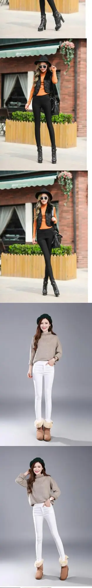 Women White Fleece Leggings Winter Warm Tight Stretch — feature 3