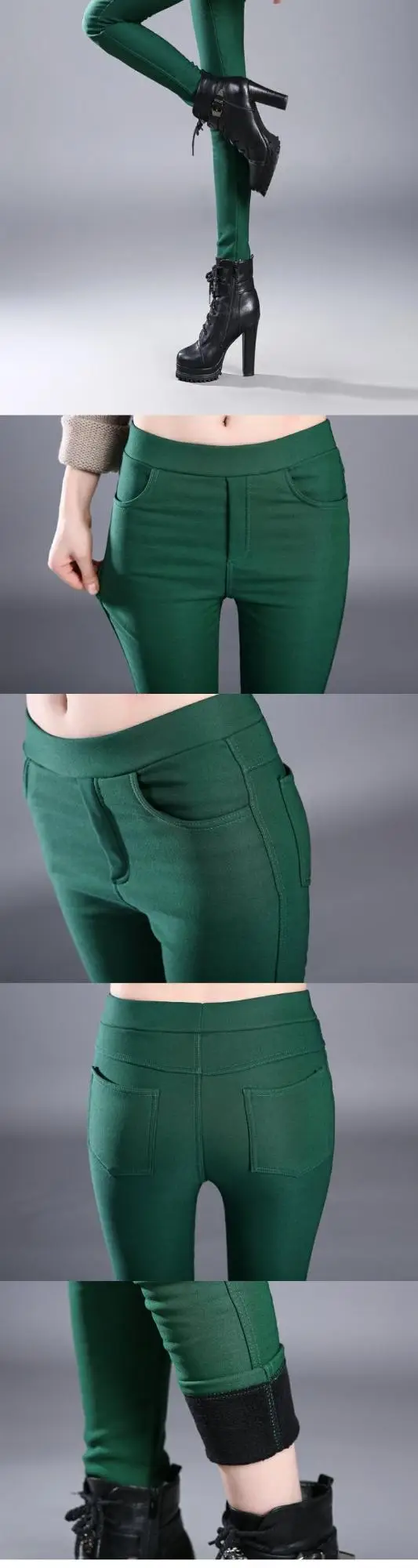 Women White Fleece Leggings Winter Warm Tight Stretch — feature 9