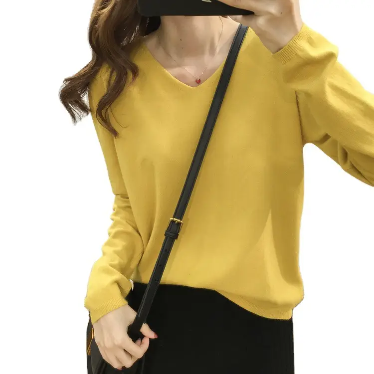Women's V-neck Knit Sweater Long Sleeve Solid Color - Image 16