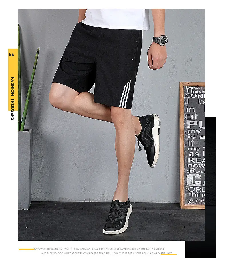 Men Black Three Bar Stretch Shorts Quick Dry Casual — feature 12