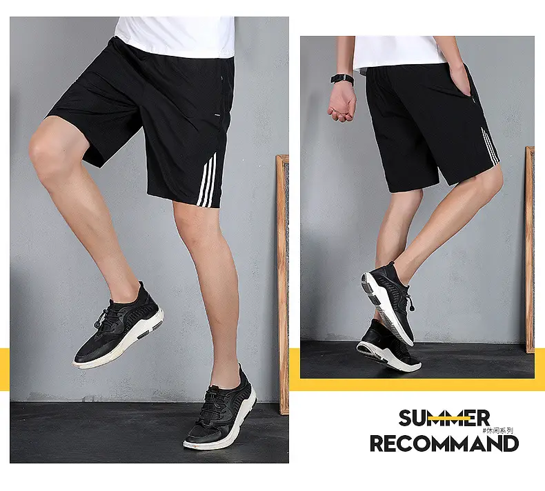Men Black Three Bar Stretch Shorts Quick Dry Casual — feature 13