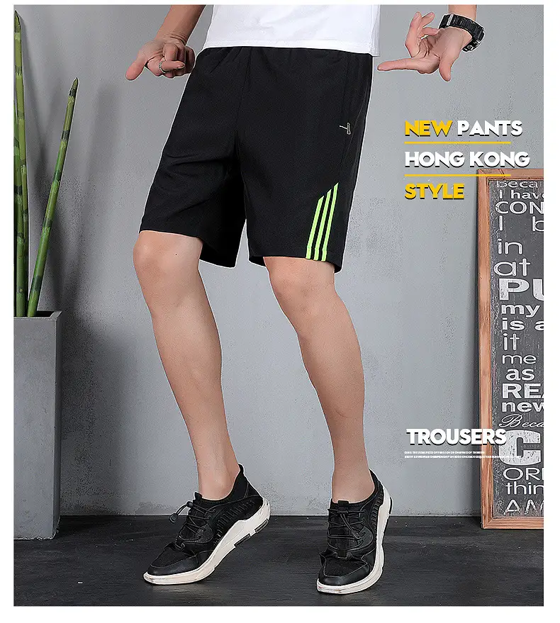 Men Black Three Bar Stretch Shorts Quick Dry Casual — feature 16