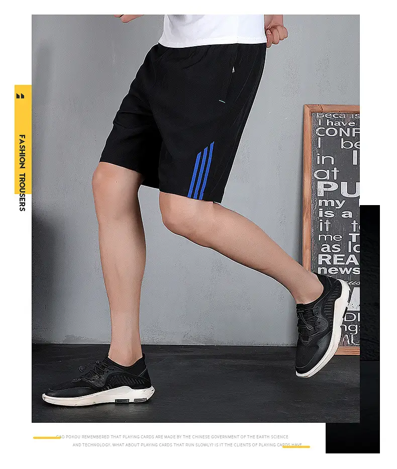 Men Black Three Bar Stretch Shorts Quick Dry Casual — feature 18
